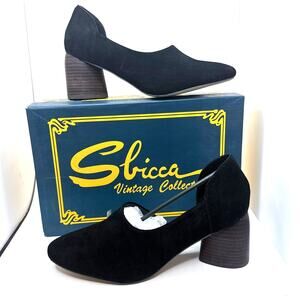 Sbicca Vintage Collection Black Suede Block Heel Pumps Size 8